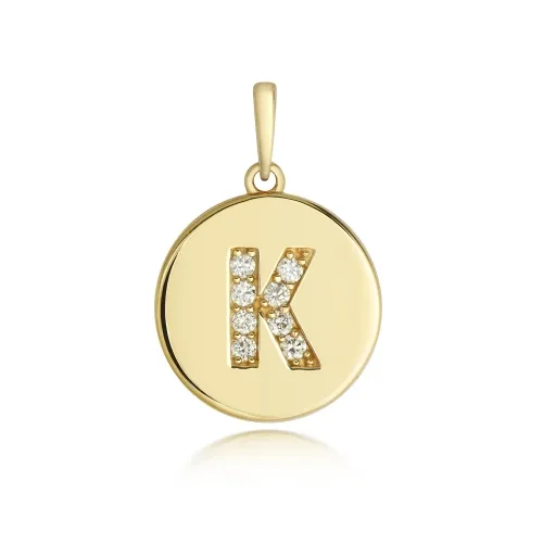 Diamond K Initial Pendant 9ct Yellow Gold 1.10g